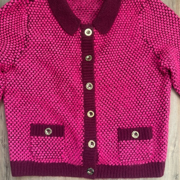 Lilly Pulitzer Pink Burgundy Vintage Vibes Knitted Grandmacore Women’s Cardigan - Picture 5 of 9